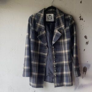 BB Dakota Navy and Cream Plaid Blazer